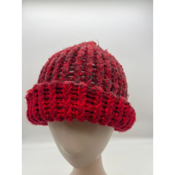 Women's woven red and black knit cap hat ski hat boho small - Picture 3 of 8